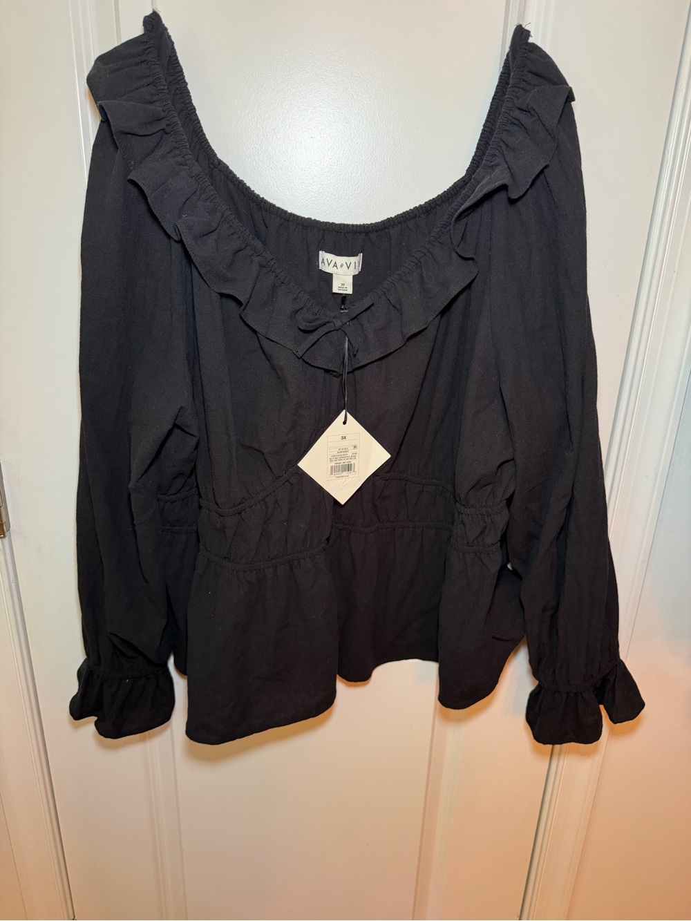 Ava & Viv Black Ruffled Peasant Blouse